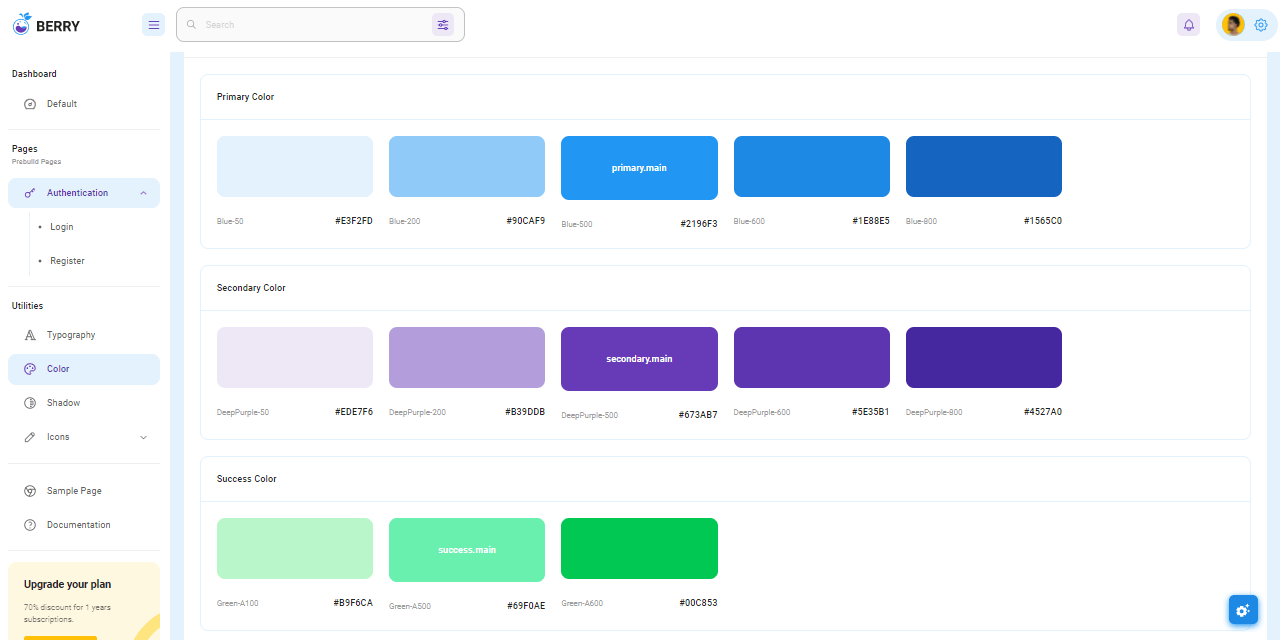 React Template Berry - UI Colors