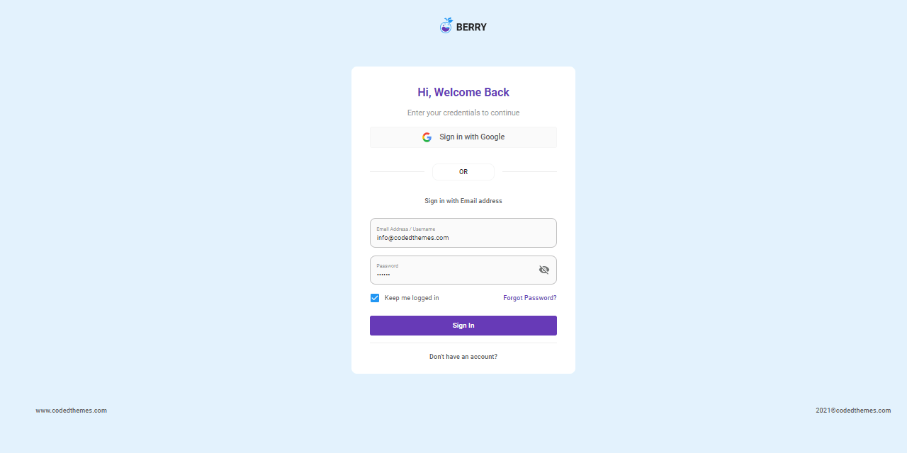 React Template Berry - Login Page.